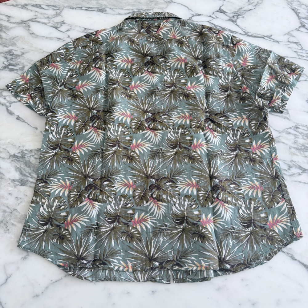Banana Republic Mens XL Slim Fit Linen Tropical Palm Leaf‎ Print Shirt Green